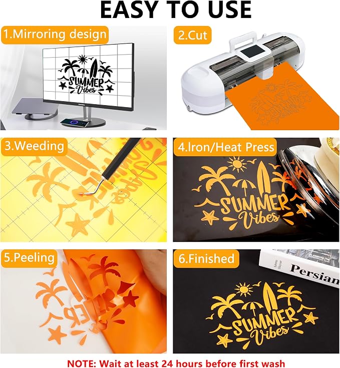FUNKAKA Orange HTV Heat Transfer Vinyl Roll, Adhesive HTV - Image 5
