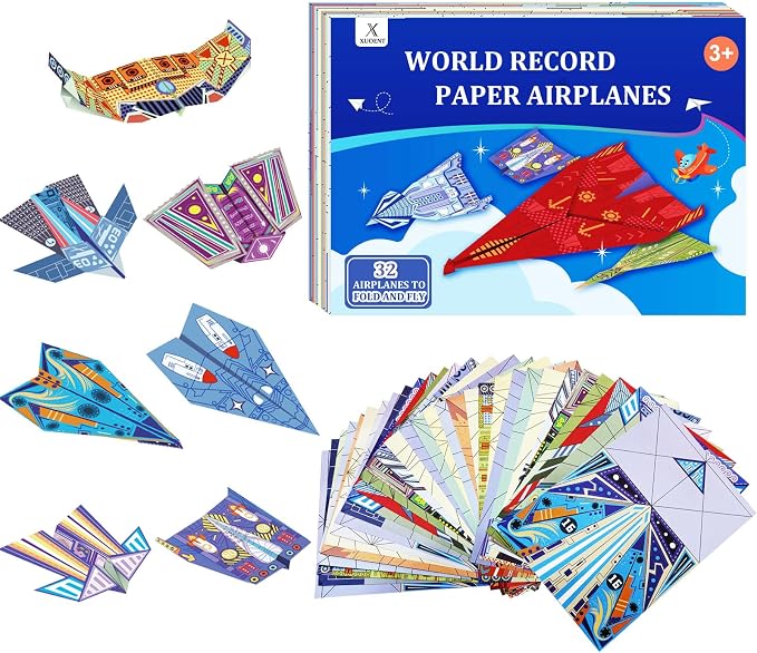Paper Airplane Kits with 16 Classic Designs, 32 Sheets of Colorful Origami Paper by Unknown