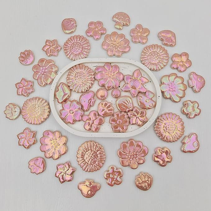 500g/1.1lb Ceramic Mosaic Tiles Mixed Shapes of Flowers, Mushrooms - Image 5