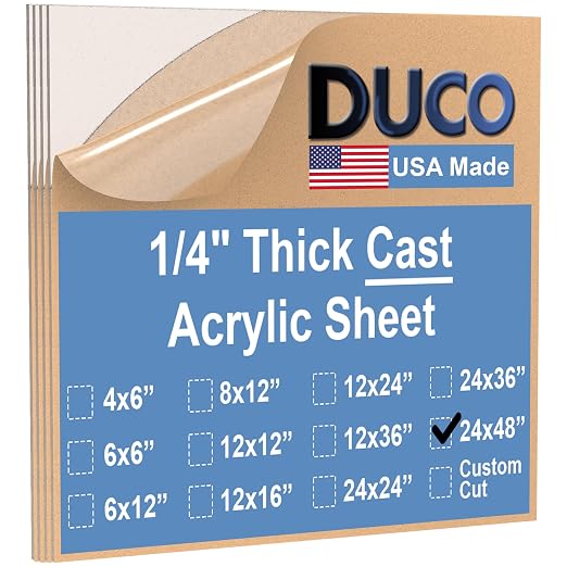 Duco Clear Cast Acrylic Sheets 1/4" Thick 24" x 48" by DucoPlasticsSupply