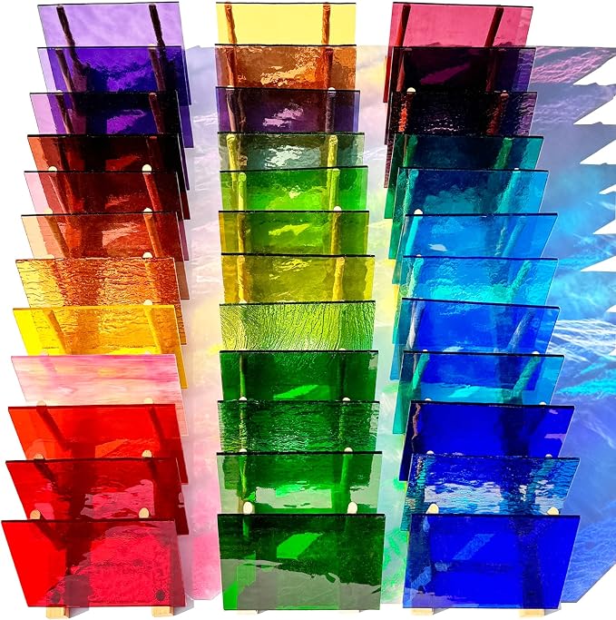 ILLUCKAI 36 Sheets Transparent Stained Glass Sheets, 6 x 4 Inch Cathedral Art by ILLUCKAI