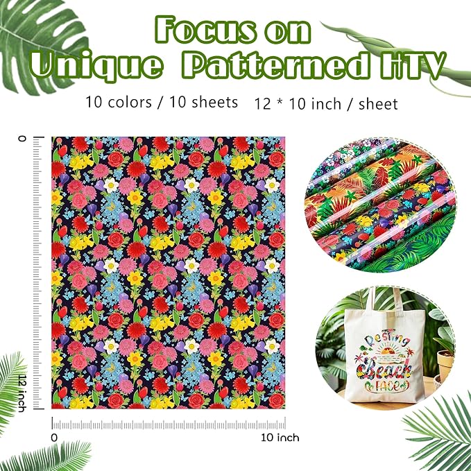 Tintnut Tropical Floral Heat Transfer Vinyl, easy cut & weed, stretch washable - Image 2