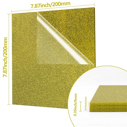 3 Pcs Glitter Yellow Glossy Acrylic Sheets, 7.87 x 7.87 x 1/10 Inch Laser - Image 5