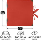 Bstorify Square Scrapbook Photo Albums 80 Pages Red Thick Paper, Ribbon Closure - Image 2