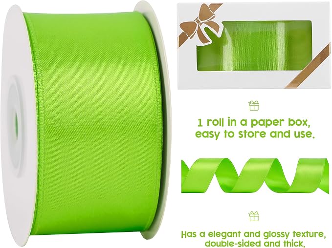 HUIHUANG Lime Green Wired Ribbon 1-1/2 inch Lime Green Satin Wire Ribbon - Image 3