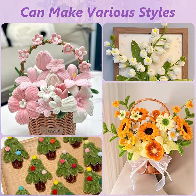 Cwczhi 600 PCS Pipe Cleaner Flower Kit, 12 Colors Pipe Cleaners Craft | - Image 6