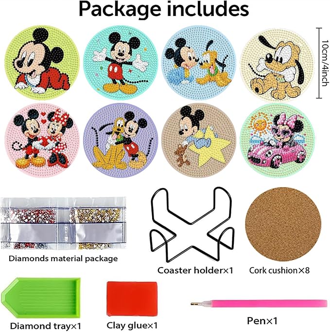 8 Pcs Cute Cartoon Diamond Art Coasters Kit - Image 2