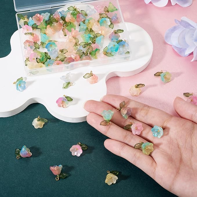 FASHEWELRY 72Pcs Mixed Color Glass Flower Charms 13mm Colorful Blossoming - Image 5
