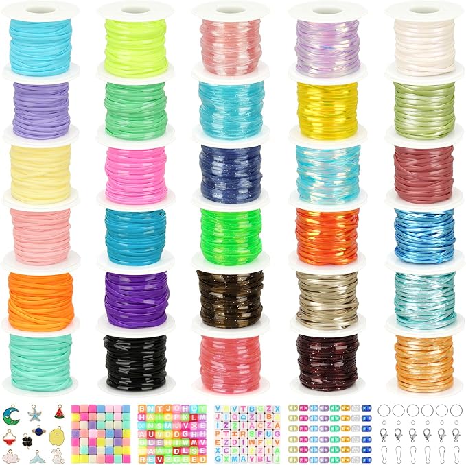 KAMJUNTAR Lanyard String Kit, 30 Rolls Gimp String Plastic Lacing Cord by KAMJUNTAR
