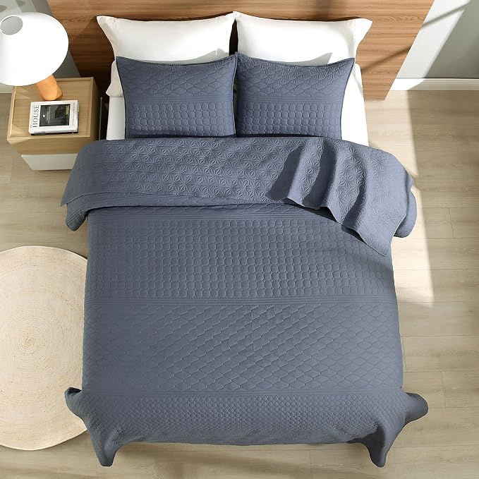 HORIMOTE HOME Steel Blue Twin Size Quilt Set - Image 5