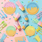 450 Pcs Ice Cream Tableware Set Decorations Summer Ice Cream Cone Paper Plates - Image 4
