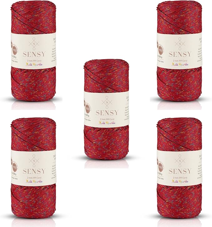 5 Skeins of Sensy Premium 2mm 251 Yards Sparkle Polyester Rope 90% by SSENSY