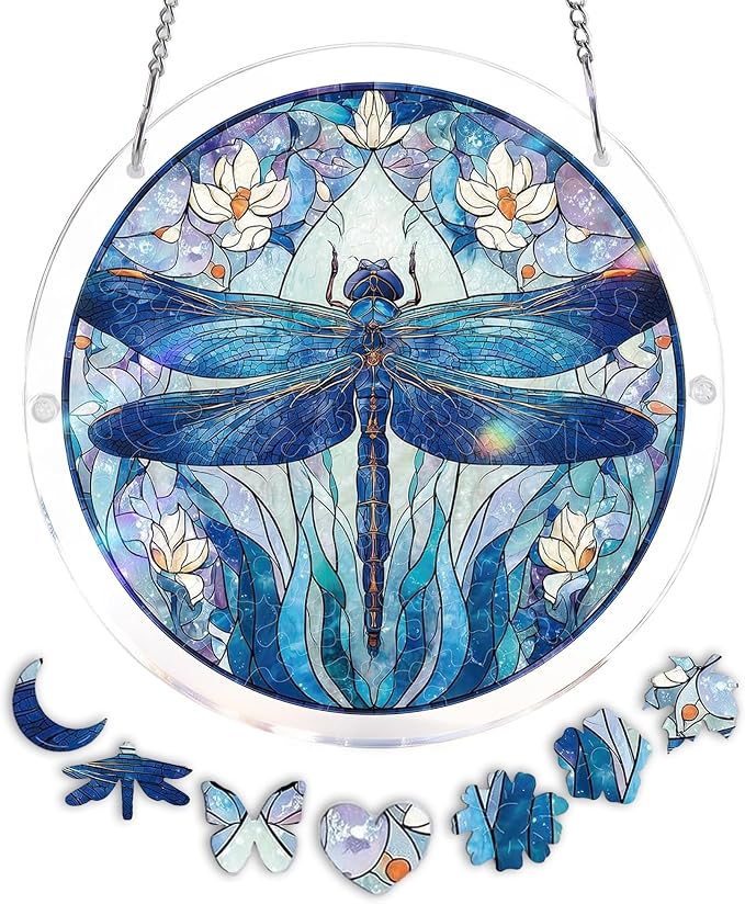 Acrylic Puzzle Suncatcher, Lotus Pond Dragonfly Sun Catcher by Unknown