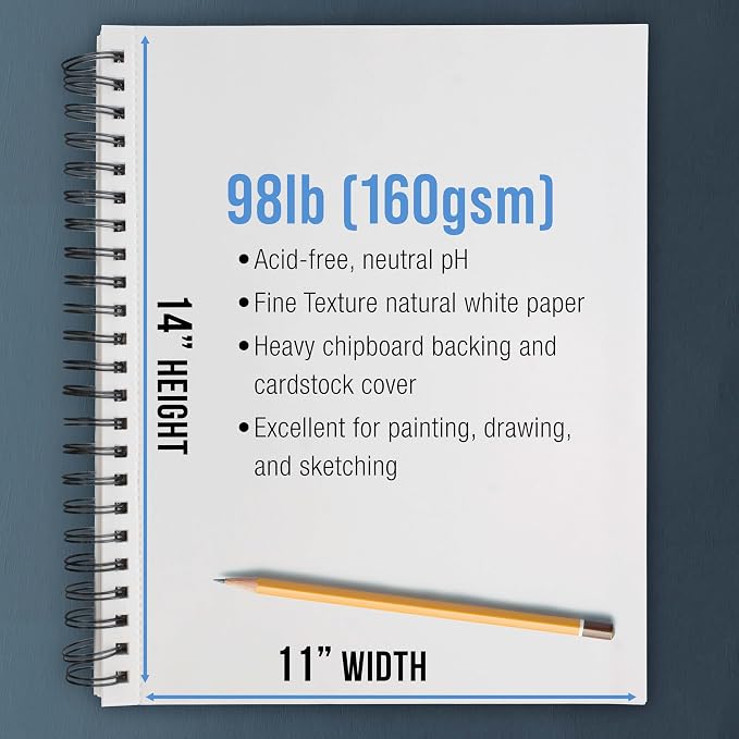 U.S. Art Supply 11"x14" Mixed Media Sketchbook, 2 Pack, 98 lb - Image 3