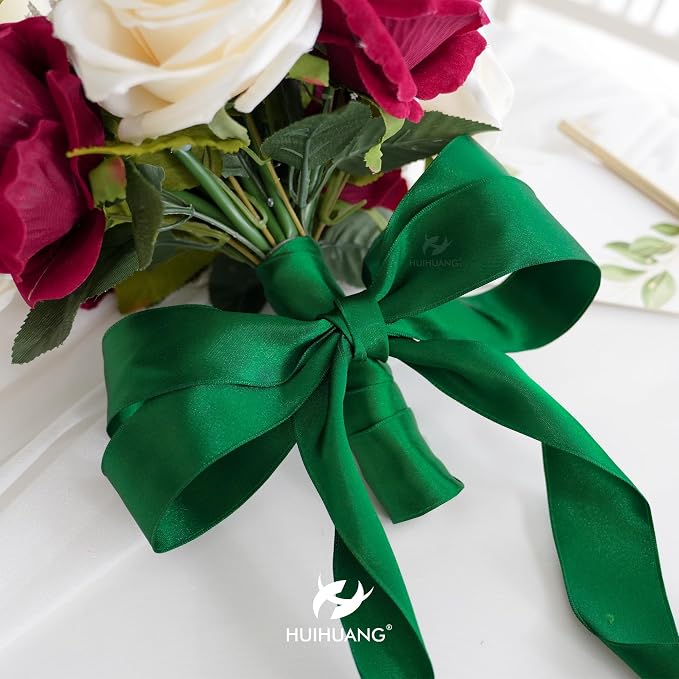 HUIHUANG Forest Green Wired Ribbon 2.5 inch Green Satin Wire Ribbon - Image 8
