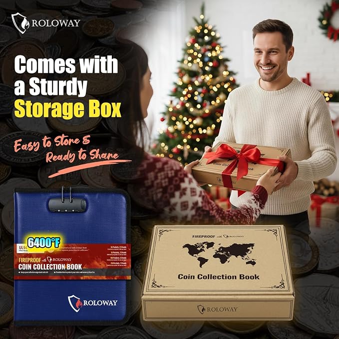 ROLOWAY Coin Collection Book 6400℉ Heat Insulated, 346 Pockets Fireproof Coin - Image 5