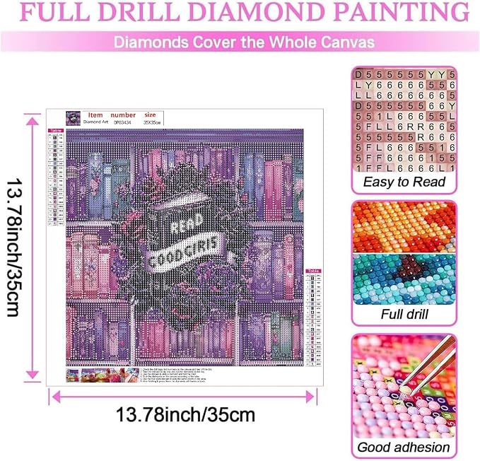 Magic Book Diamond Art Kits for Adults Beginner, DIY Girl Read Books Diamond - Image 3