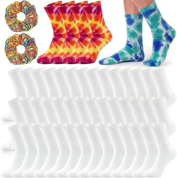 Syhood White Cotton Crew Socks for Tie dye Party Casual Soft Cushion Novelty by Syhood