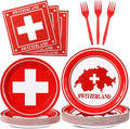 96pcs Switzerland Party Supplies Tableware Set Swiss Flag Party Paper Plates by partygreeting