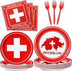 96pcs Switzerland Party Supplies Tableware Set Swiss Flag Party Paper Plates by partygreeting