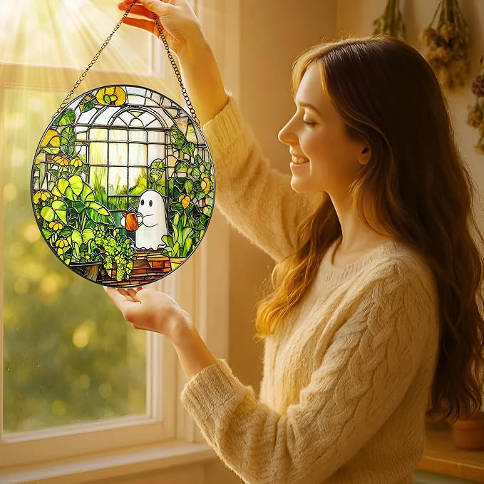8'' Halloween Ghost Greenhouse Sun Catcher Ornament, Stained Glass Window - Image 2