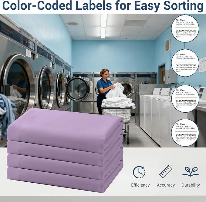 Bulk Full Flat Sheets Only, 6 Pack Quick Sort Top Bed Sheet, Color-Coded Label - Image 4