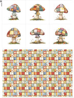 Patchwork Mushroom Cotton Fabric Panel – 6 Designs + Bonus Sheet 29.5×19.6 inch by FabricsTown