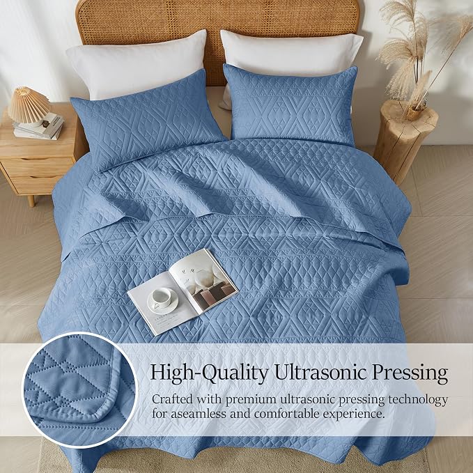 akkialla Twin Quilt Set, Boho Style in a Solid Color, Bluish Grey Lightweight - Image 5