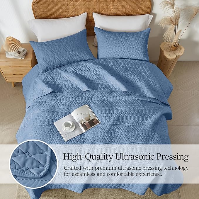 akkialla Full/Queen Quilt Set, Boho Style in a Solid Color, Bluish Grey - Image 5