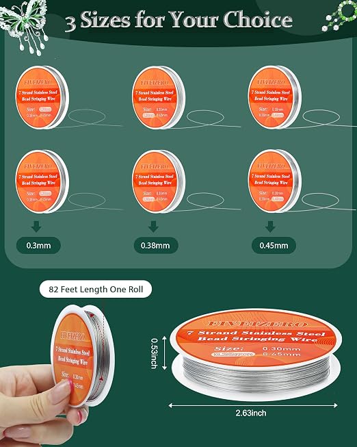 FIVEIZERO 6 Rolls 492FT 7 Strand Stainless Steel Beading Wire, Strong Nylon - Image 2