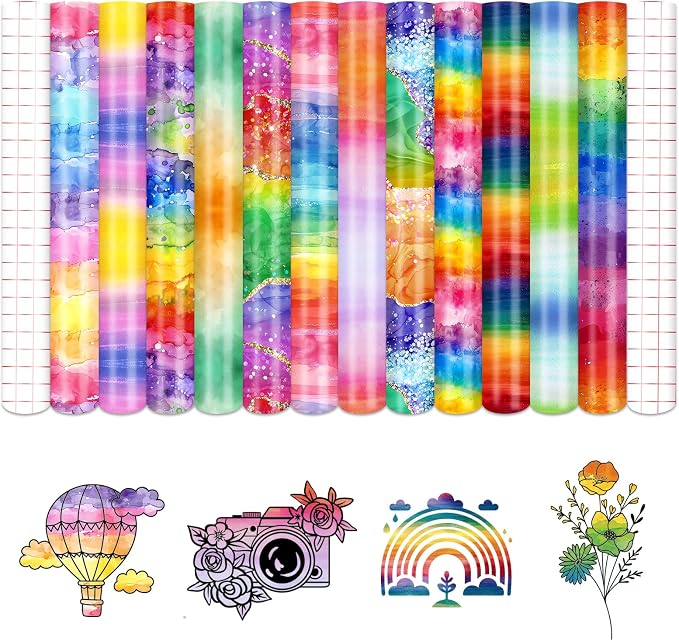 Tintnut Rainbow Watercolor Permanent Vinyl 12 Sheets 12x10in Adhesive Vinyl | by Tintnut