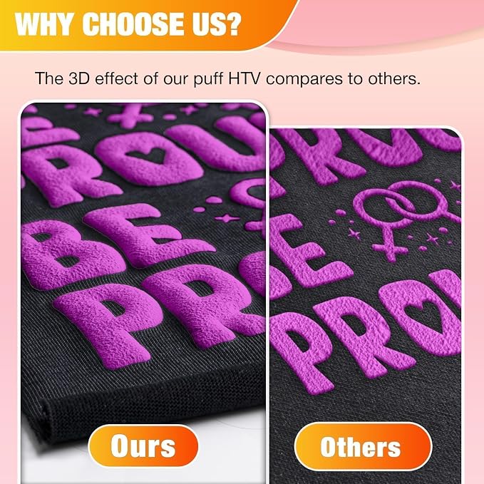 VinylRus Puff Vinyl Heat Transfer -12” x 6ft Purple Puffy 3D Iron on Vinyl - Image 3