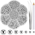 NACHLYNN 6480 Pcs Flat Back Pearl 7 Sizes Sparkling Silver AB Half Round Beads by Createyourownlifestory