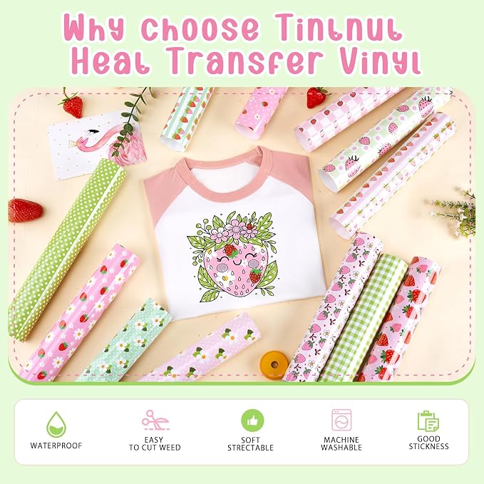 Tintnut Strawberry Heat Transfer Vinyl, 12 Sheets 12"x10" Iron on Vinyl | - Image 3