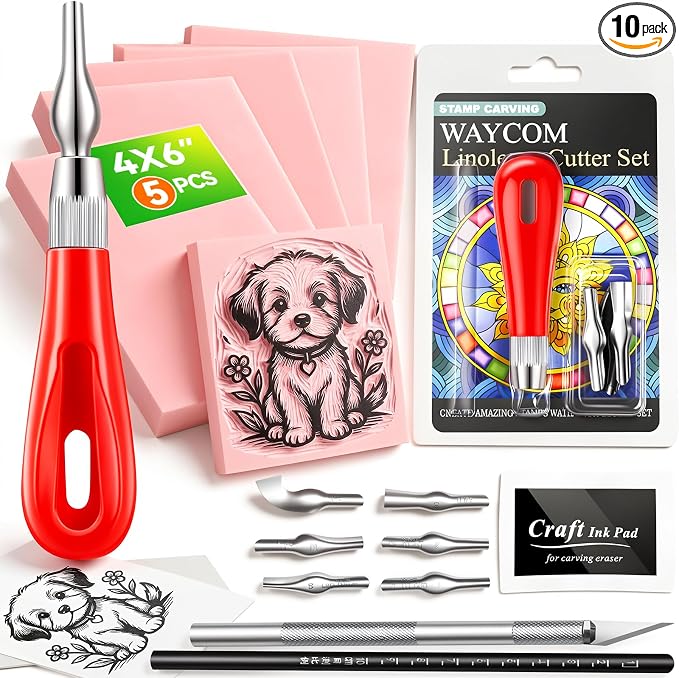 WAYCOM 5-Pack Linoleum Blocks for Printmaking: Linocut kit by WAYCOM