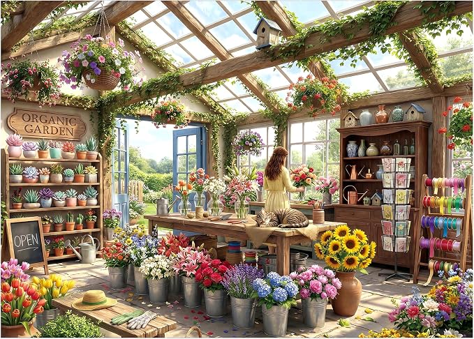 Cozy Flower Shop Puzzles for Adults 1000 Pieces, Challenging Jigsaw Puzzles for by FLYHOUR