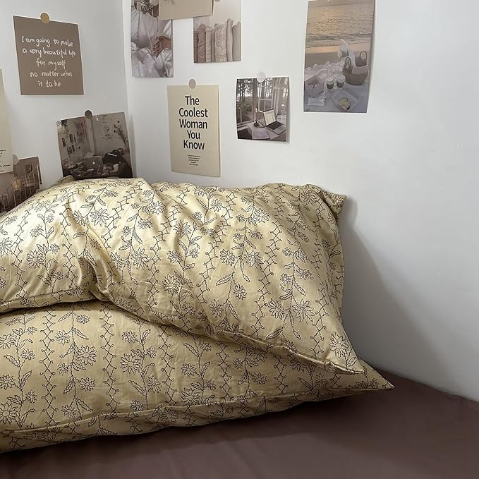 MKXI Beige & Brown Vintage Floral Duvet Cover Set Twin Size - Image 4