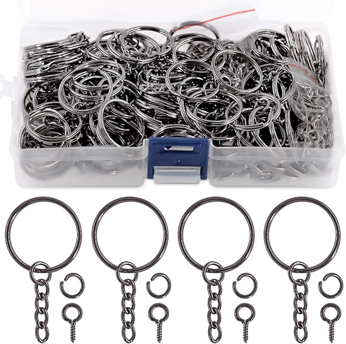 Swpeet 450Pcs 1" 25mm Gun-Black Key Chain Rings Kit, Including 150Pcs Keychain by Swpeet