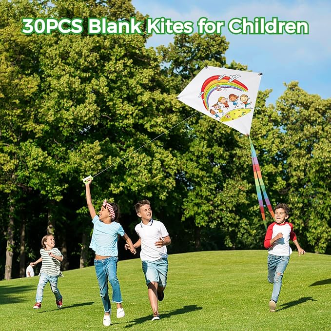 B bangcool DIY Kids Kite Blank Kites Making Painting White Paper Blank Kites - Image 3