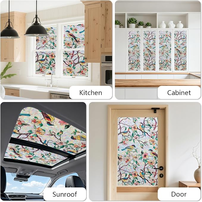 Kromapolis Window Privacy Film, Stained Glass Sticker Floral Window Clings - Image 5
