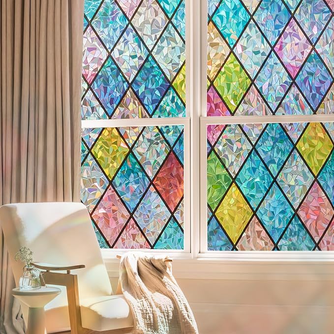 Windimiley Stained Glass Window Privacy Film:3D Rainbow Floral Decorative - Image 9