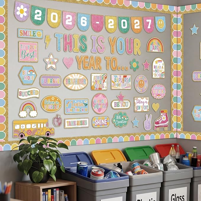 This is Your Year Bulletin Board Set Varsity Letter Hippie Retro Motivational - Image 7