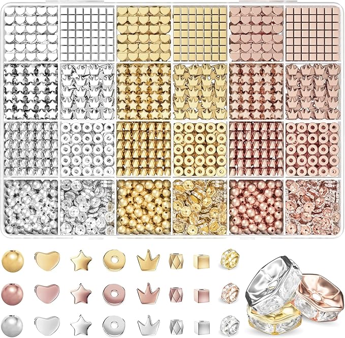 ARTDOT 1740 Pieces Gold Beads for Friendship Bracelets Making Kit, 8 Shapes by ARTDOT