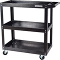 Utility Service Cart, 3 Shelf 200LBS Heavy Duty Steel Rolling Utility Cart, Medium Lipped Shelf, 360° Swivel Wheels, Ergonomic Storage Handle for Warehouse Garage, Black