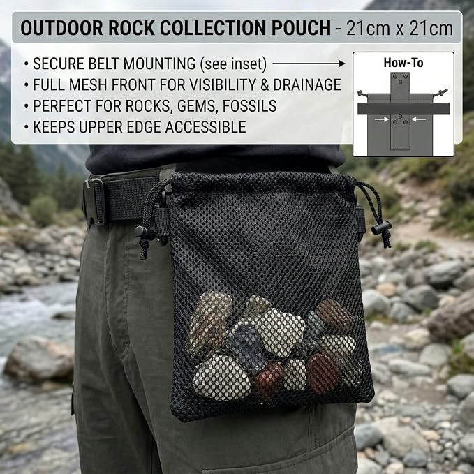 Rock Collecting Bag Foraging Pouch: Belt-to-Sling Convertible Mesh Bag | - Image 4