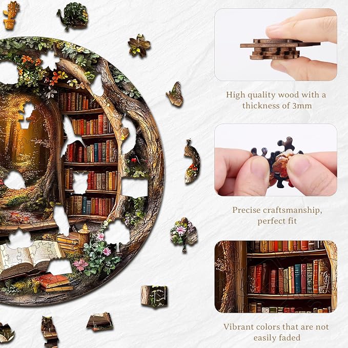 KAAYEE Wooden Puzzles for Adults, 3D Visual Effect Tree House Library Wooden - Image 2