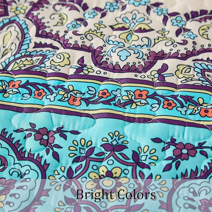 WONGS BEDDING Boho Queen Quilt Set, Lightweight Microfiber Bed Decor Bedspread - Image 6