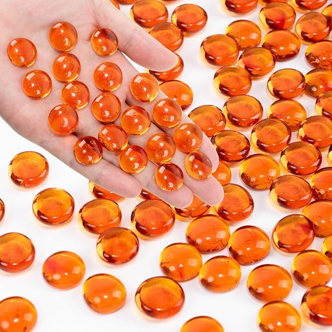 Orange Flat Glass Marbles, 0.97 lb Vase Filler Pebbles Gems, Decorative Glass by Foncomy