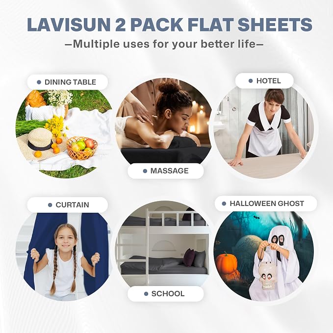 Lavisun Queen Flat Sheets 2 Pack, Hotel Quality Flat Bed Sheets, Brushed - Image 6