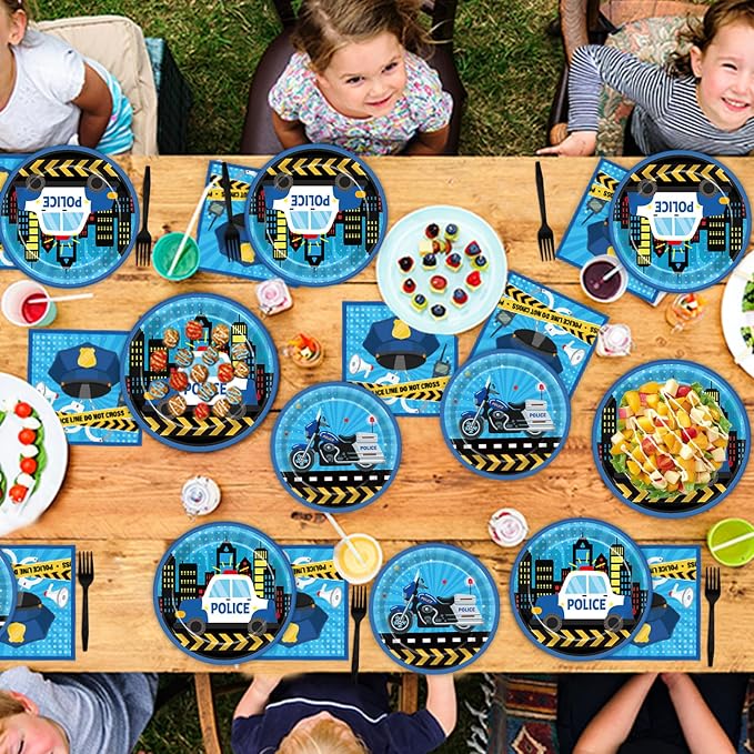 Qyeahkj 50 Guests Police Plates and Napkins Party Supplies Police Car Party - Image 7